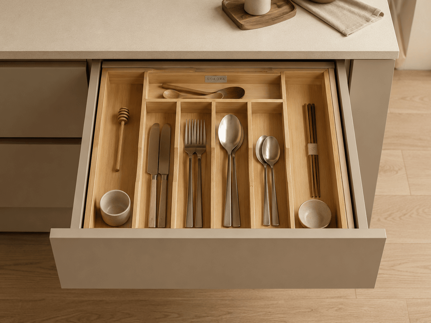 Ookora cutlery organizer in Honne kitchen — included gift