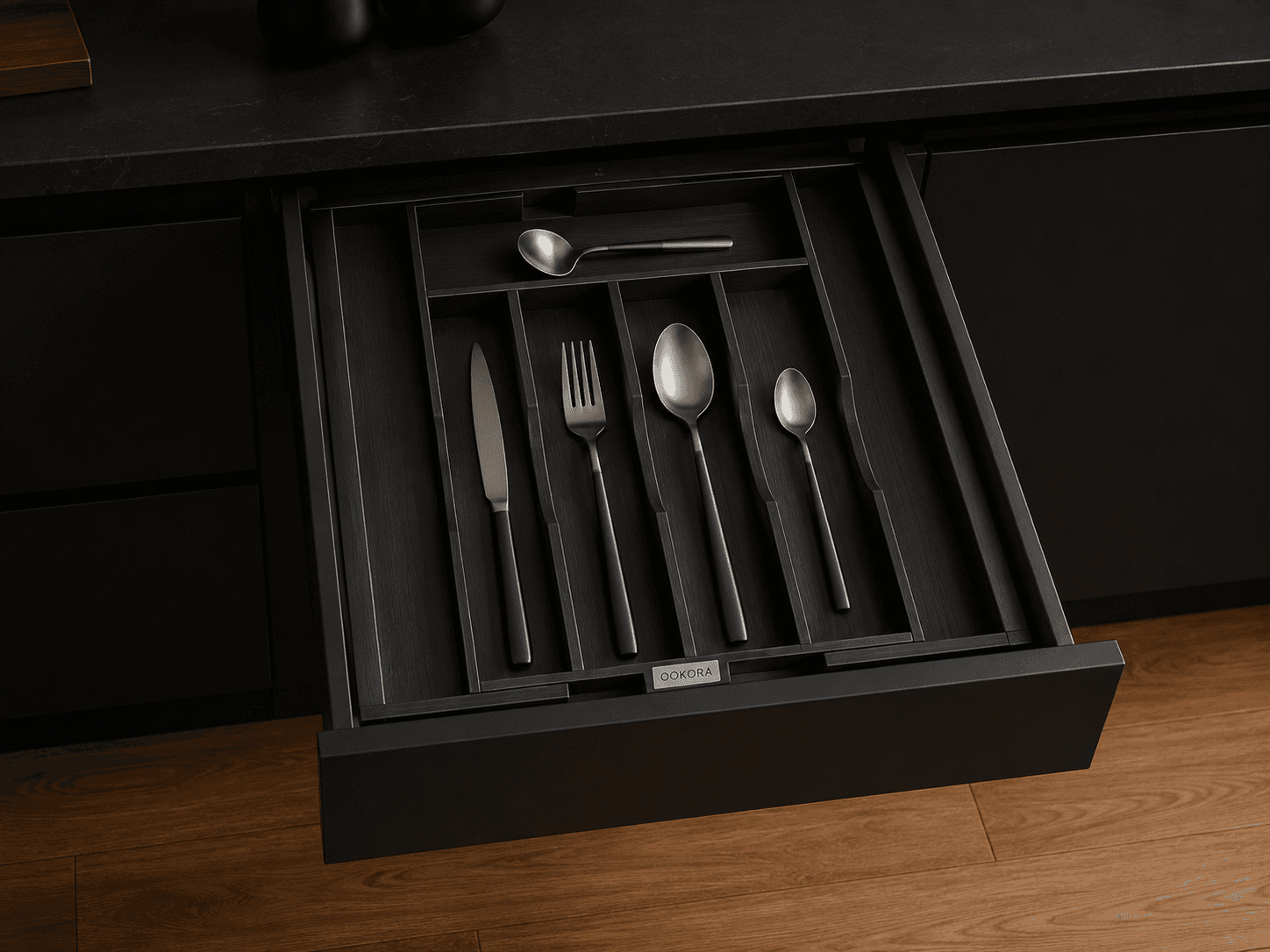 Ookora cutlery organizer in Kuro kitchen — included gift