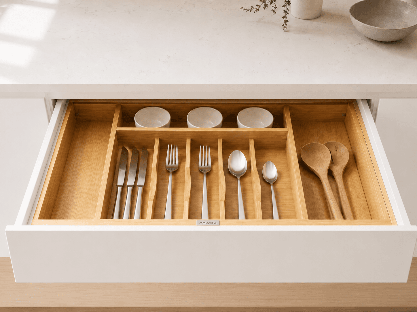 Ookora cutlery organizer in Nord kitchen — included gift