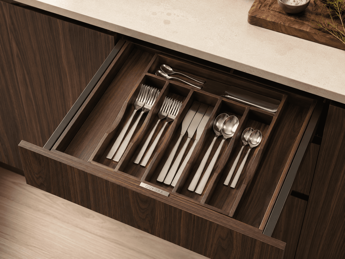 Ookora cutlery organizer in Werk kitchen — included gift