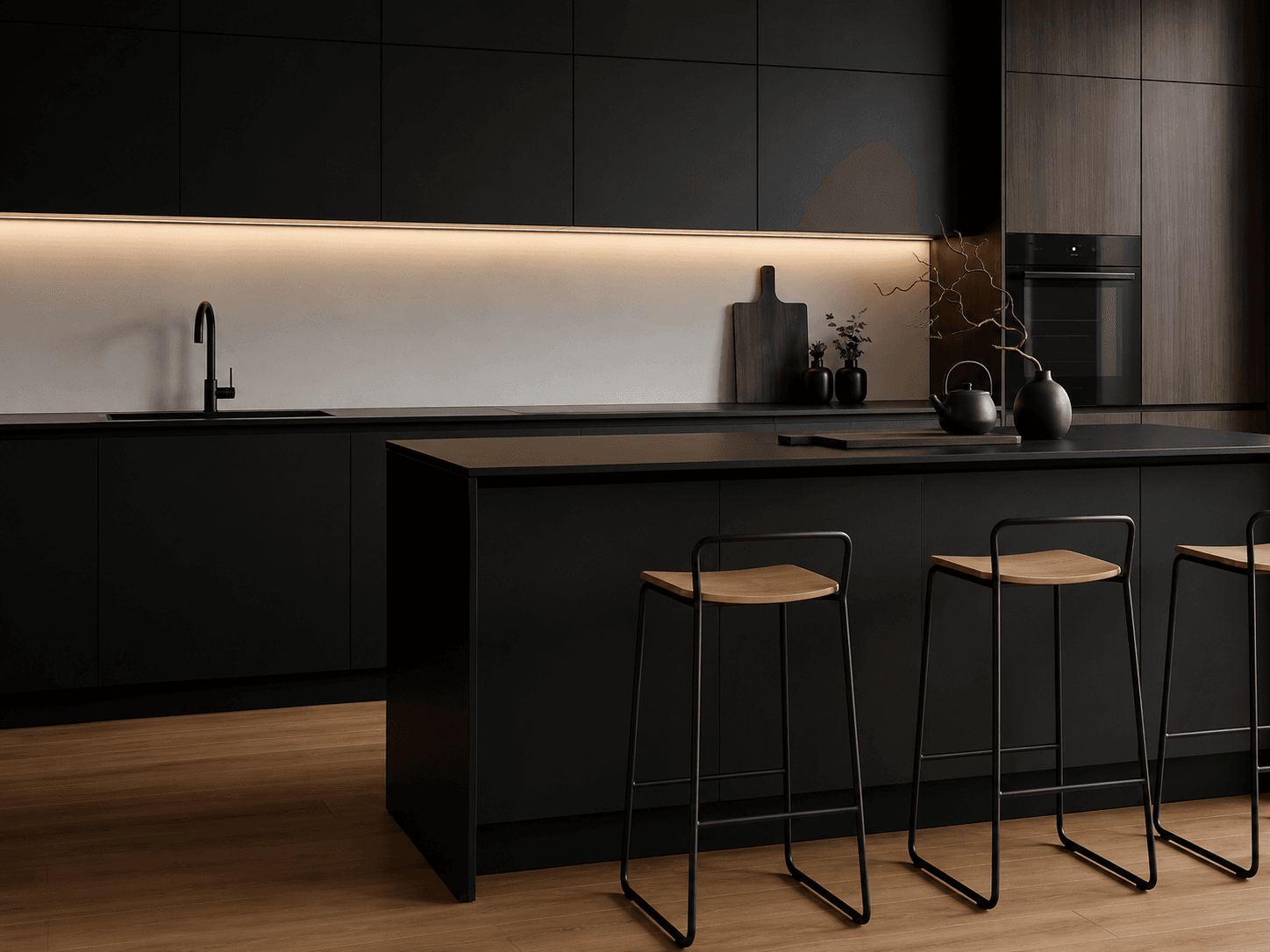 Cocina Kuro: línea alta y baja, proporción contenida.