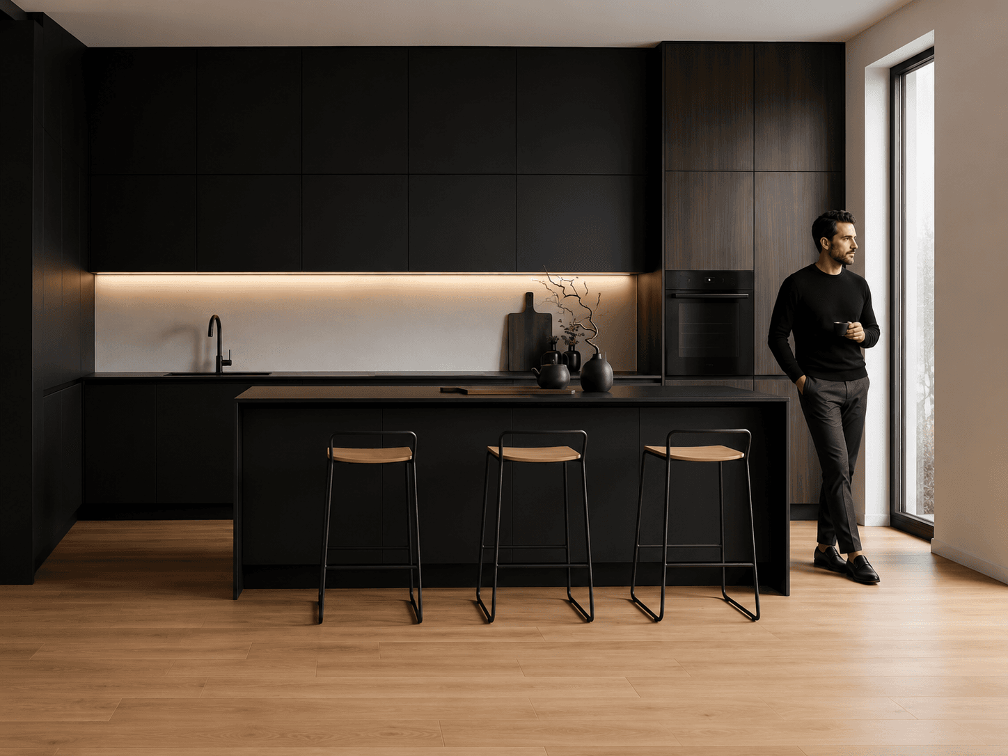 Cocina Kuro: vista general de la colección en negro contenido.