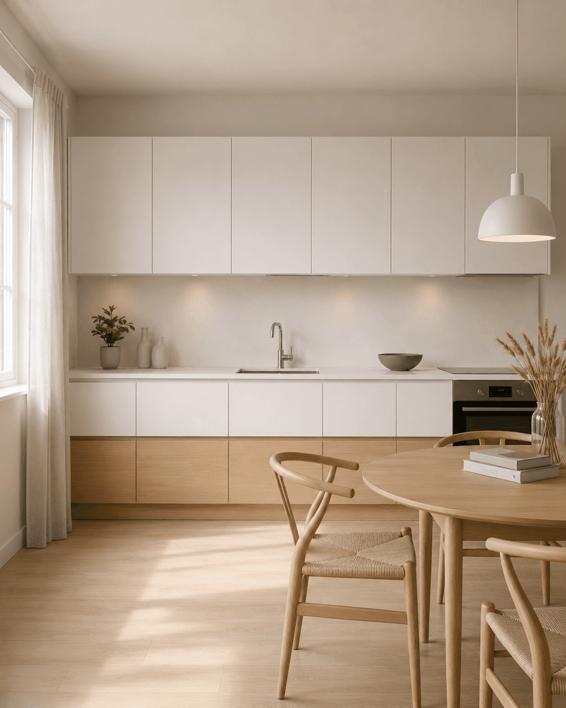 Cocina Nord: detalle de isla y encimera en tonos suaves.