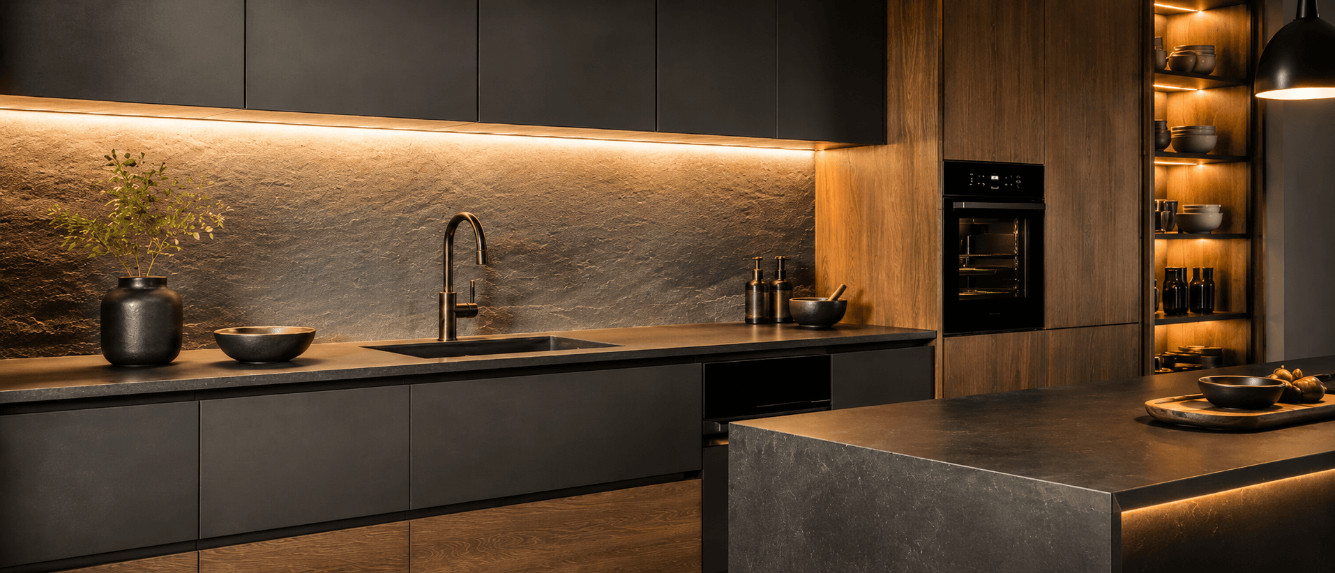Signature reference kitchen: high-specification cabinetry with premium hardware and optional automation.